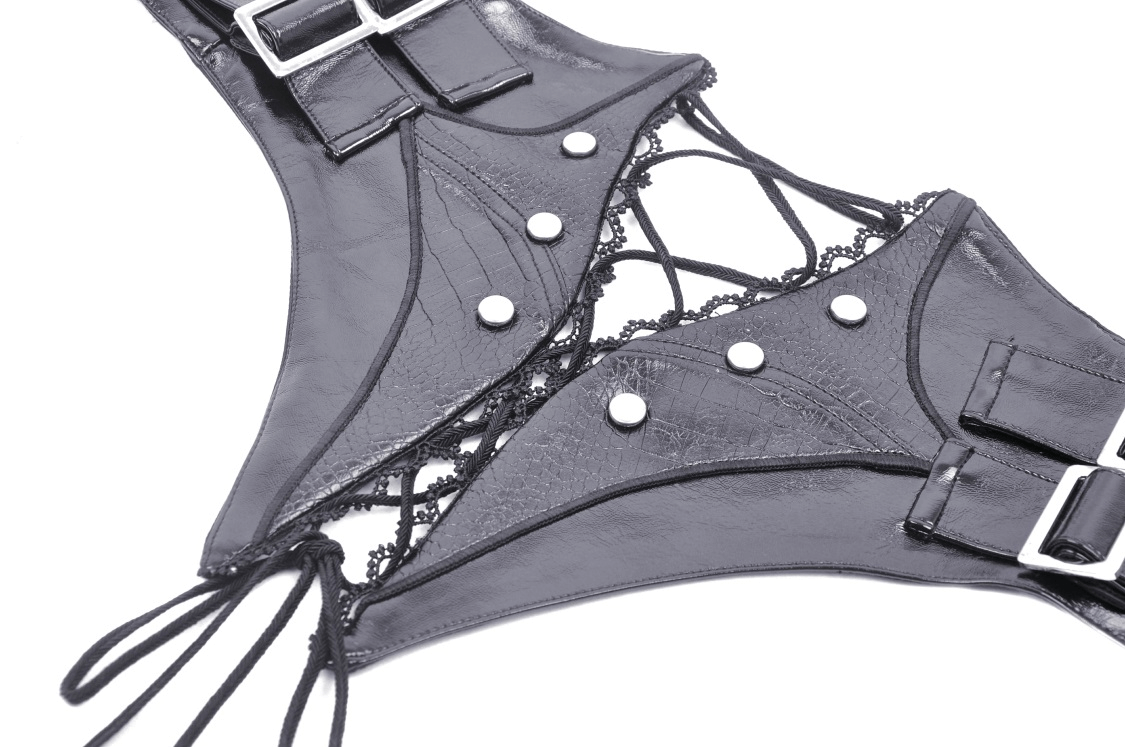 Steampunk PU leather lace-up corset belt with grommet detailing for women, perfect for gothic punk styles.