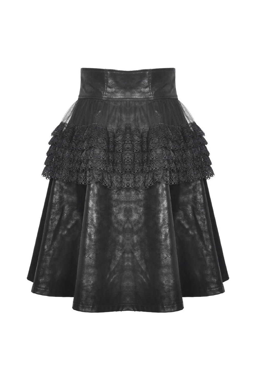 Steampunk PU Leather Skirt with Lace and Corset Lacing