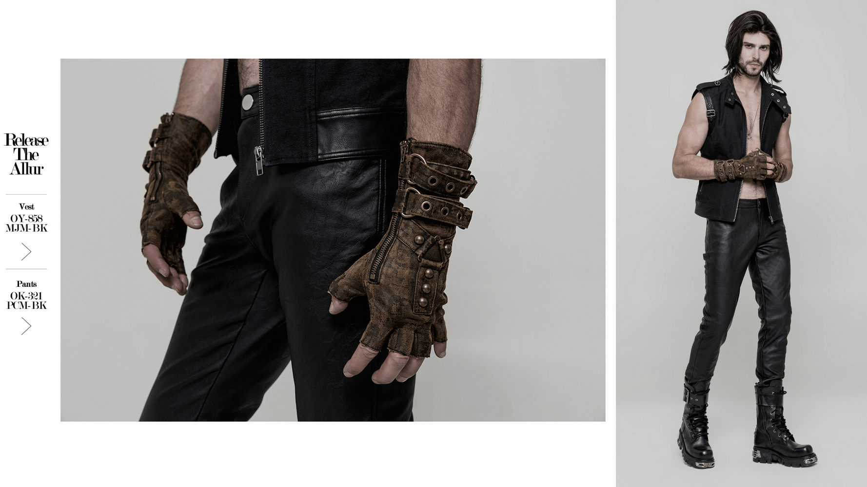 Steampunk PU Zip Cuff Gloves with Gears and Buckles - HARD'N'HEAVY