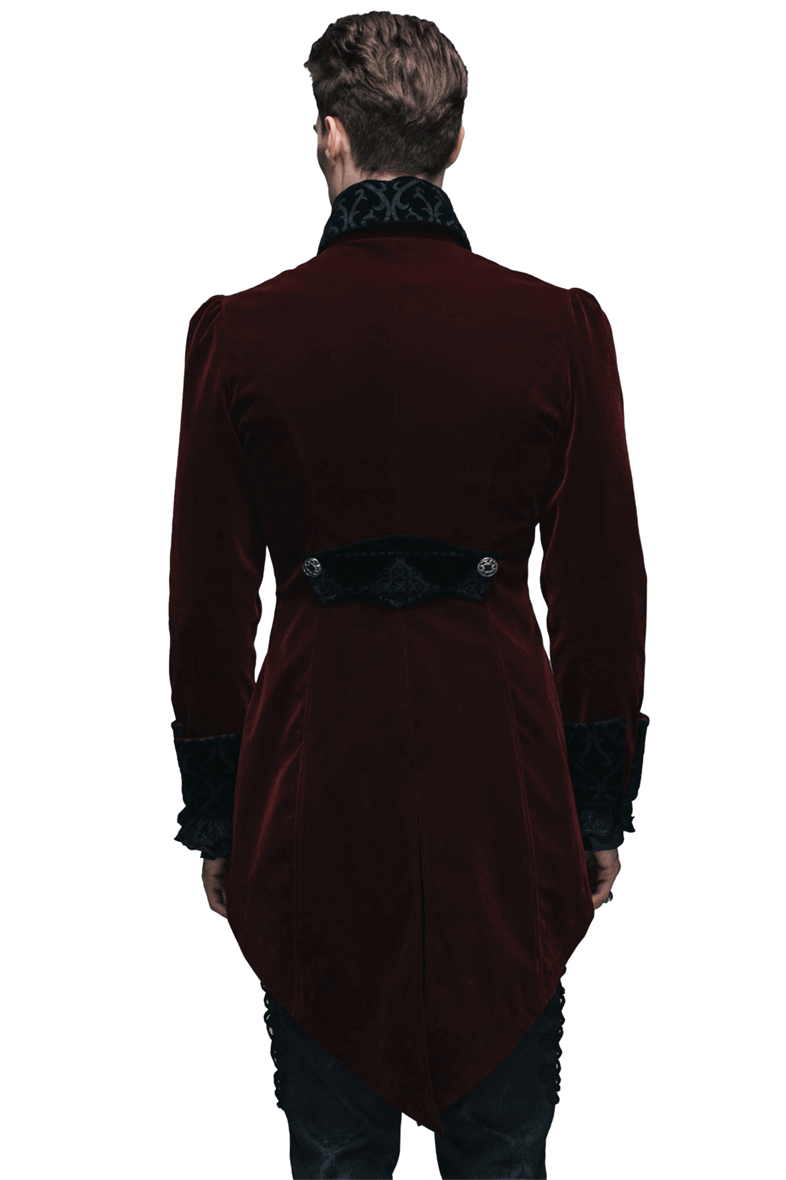 Steampunk Red Male Velvet Coat / Renaissance Costume / Gothic Clothing for Men - HARD'N'HEAVY