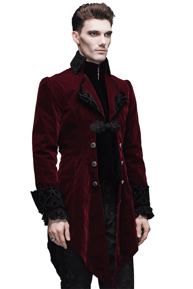 Steampunk Red Male Velvet Coat / Renaissance Costume / Gothic Clothing for Men - HARD'N'HEAVY