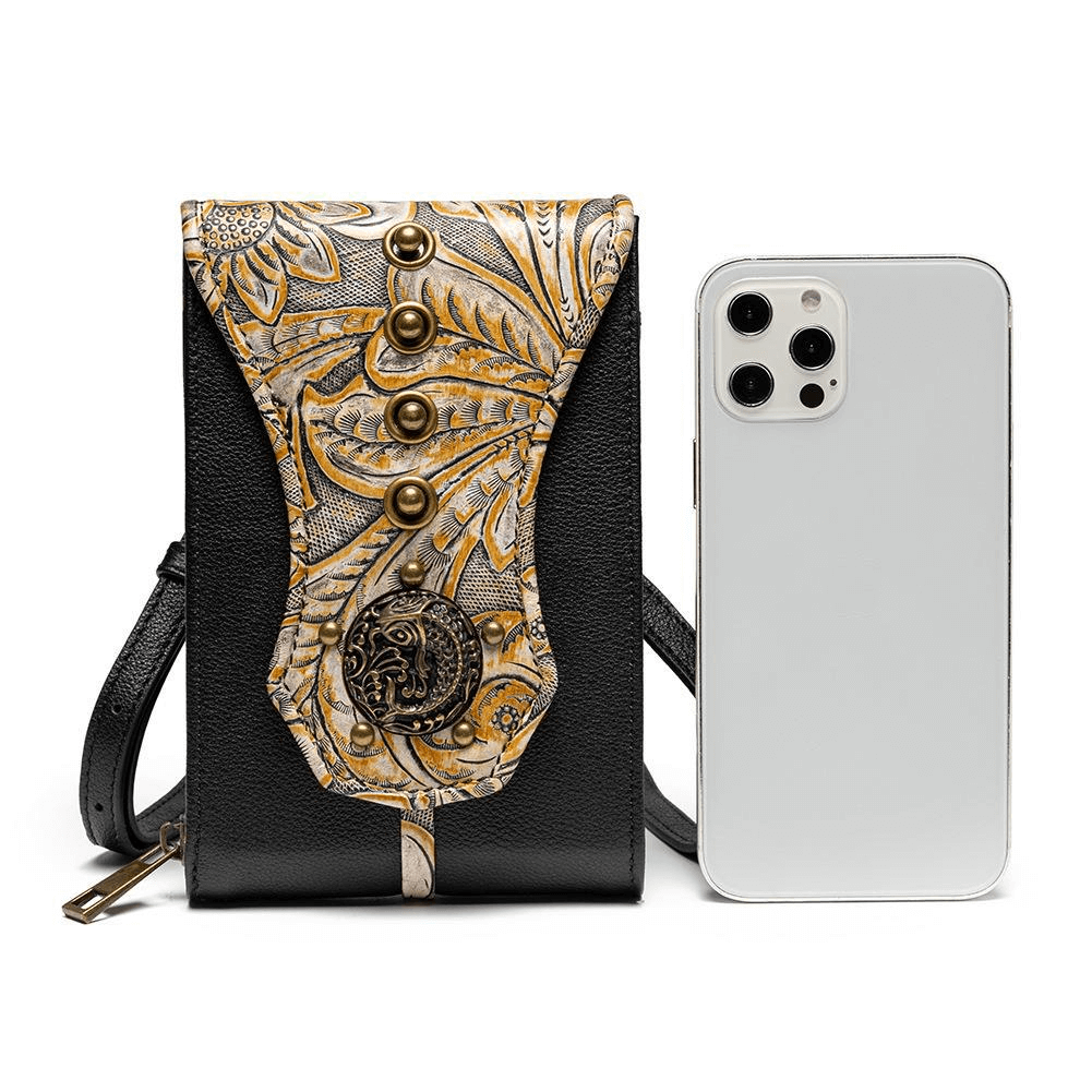Steampunk Rivets Embossed Mini Shoulder Bag / Vintage Mobile Phone Bag - HARD'N'HEAVY