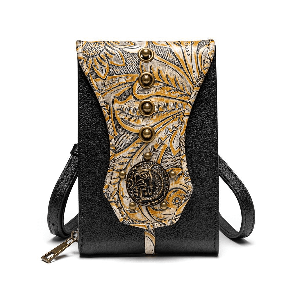 Steampunk Rivets Embossed Mini Shoulder Bag / Vintage Mobile Phone Bag - HARD'N'HEAVY