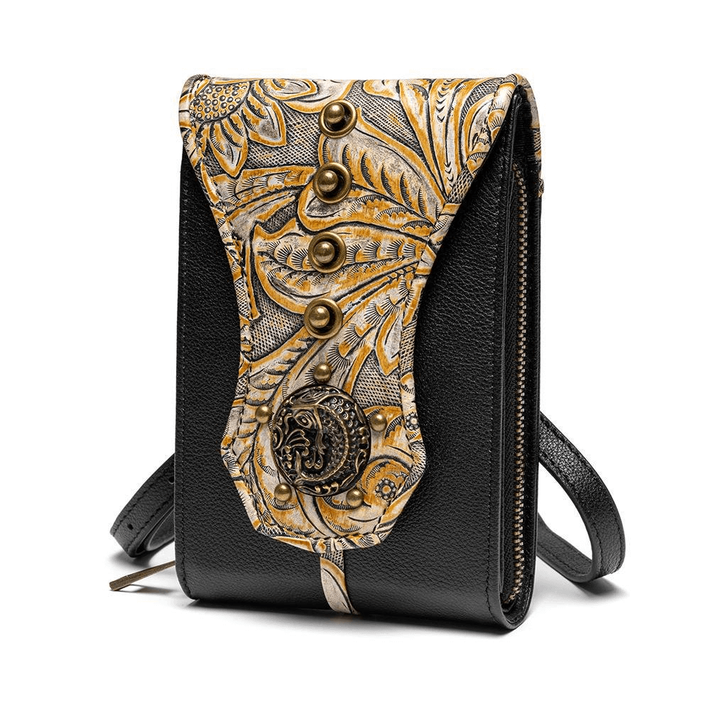 Steampunk Rivets Embossed Mini Shoulder Bag / Vintage Mobile Phone Bag - HARD'N'HEAVY