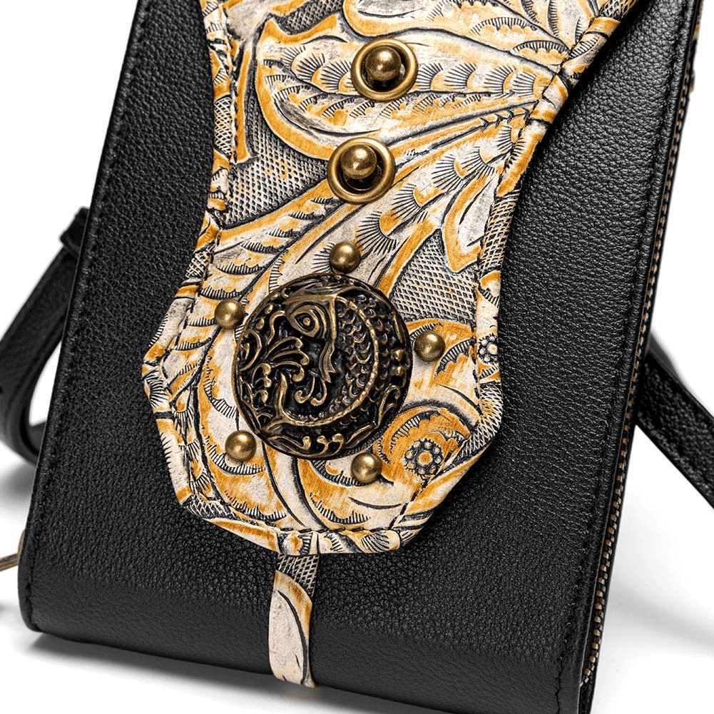 Steampunk Rivets Embossed Mini Shoulder Bag / Vintage Mobile Phone Bag - HARD'N'HEAVY