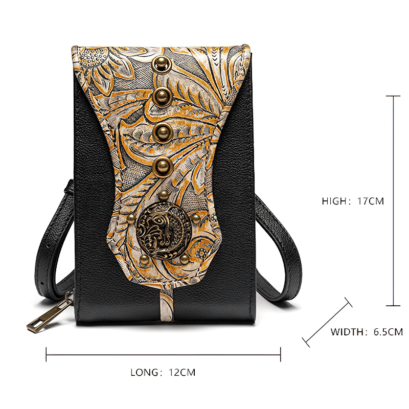 Steampunk Rivets Embossed Mini Shoulder Bag / Vintage Mobile Phone Bag - HARD'N'HEAVY