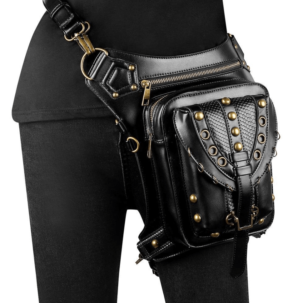 Steampunk Rivets Waist Leg Bag / Exquisite Shoulder Messenger Bag - HARD'N'HEAVY