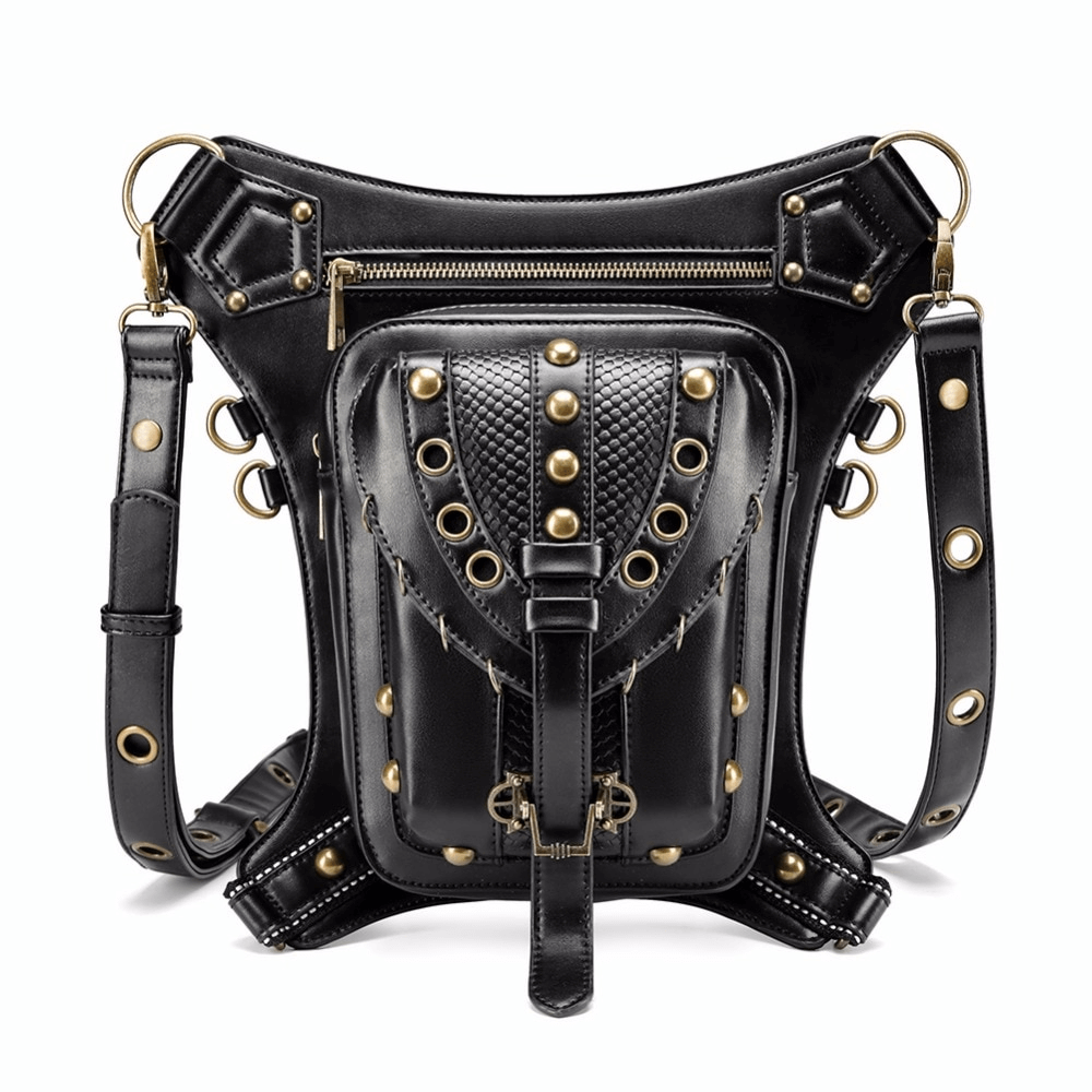 Steampunk Rivets Waist Leg Bag / Exquisite Shoulder Messenger Bag - HARD'N'HEAVY