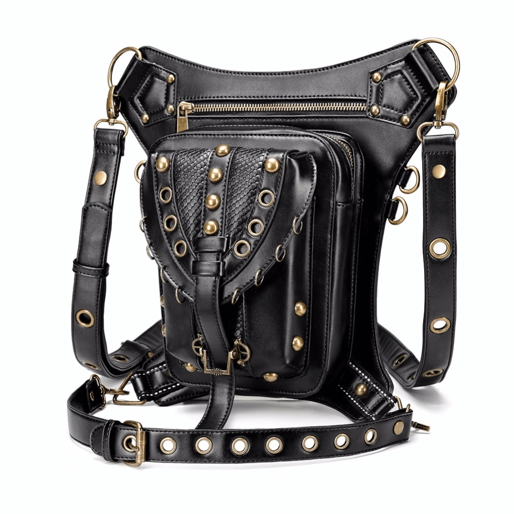 Steampunk Rivets Waist Leg Bag / Exquisite Shoulder Messenger Bag