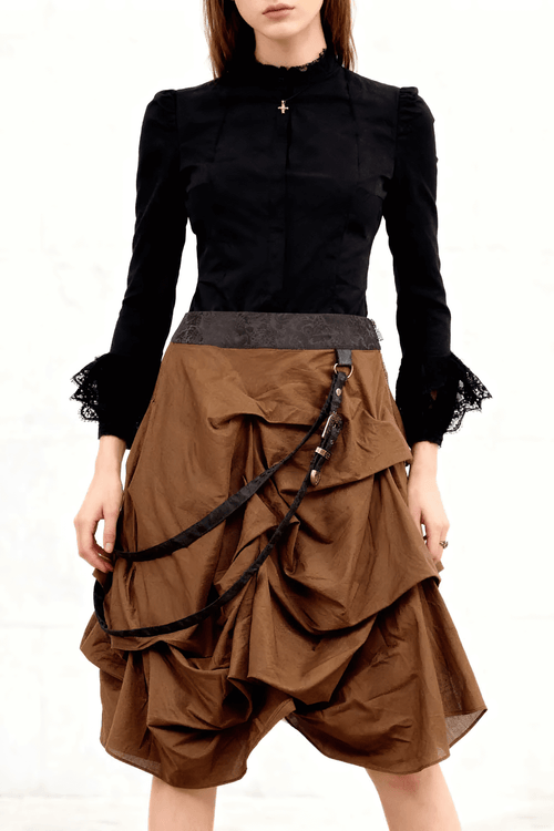 Steampunk Ruched Bustle Skirt with Layered Draped Panels
