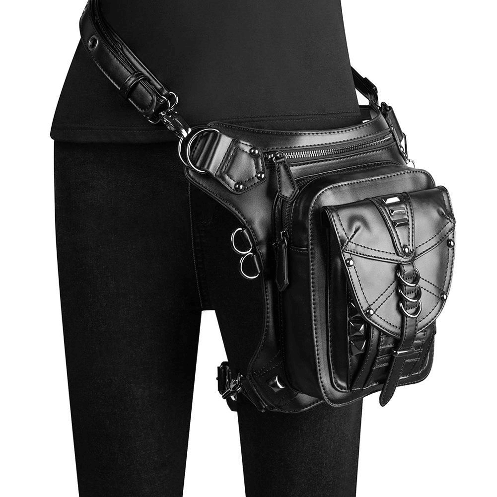 Steampunk Shoulder Crossbody Bag with Rings / Unisex Waist Leg Bag - HARD'N'HEAVY
