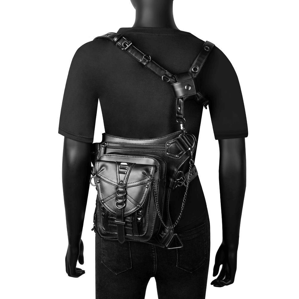 Steampunk Shoulder Crossbody Bag with Rings / Unisex Waist Leg Bag - HARD'N'HEAVY