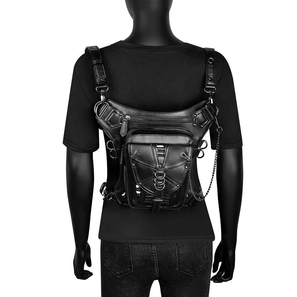 Steampunk Shoulder Crossbody Bag with Rings / Unisex Waist Leg Bag - HARD'N'HEAVY