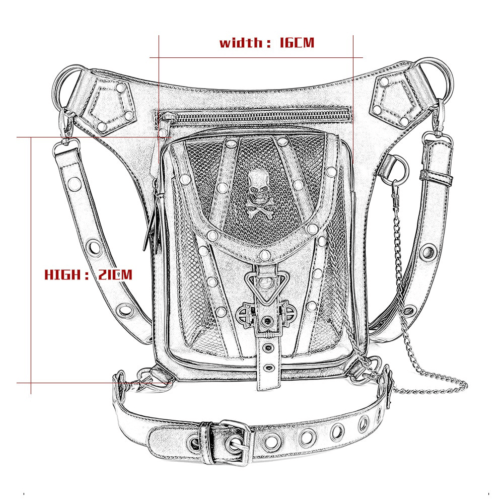 Steampunk Single Shoulder Bag With Chains / Outdoor Skull Bike Motorcycle Waist Bags - HARD'N'HEAVY