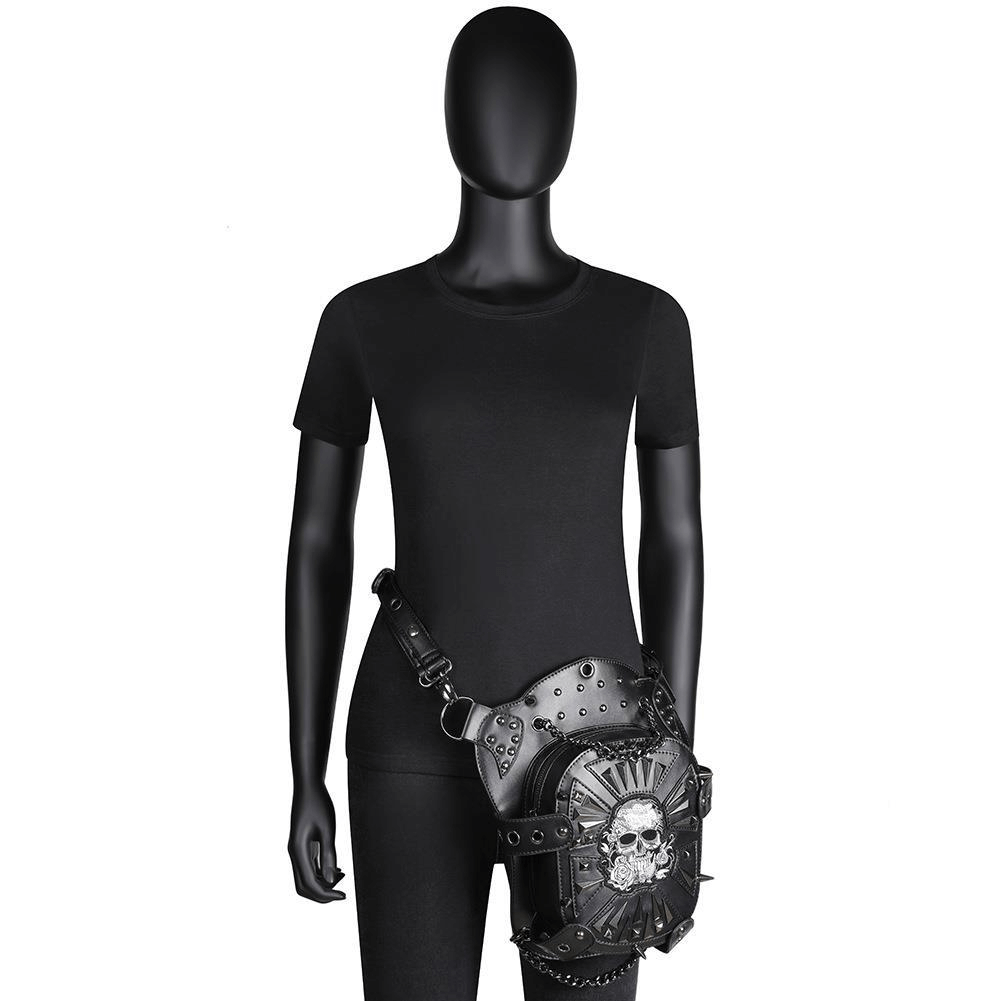 Steampunk Skeleton Pattern Shoulder Waist Bags / PU Leather Motorcycle Bag - HARD'N'HEAVY