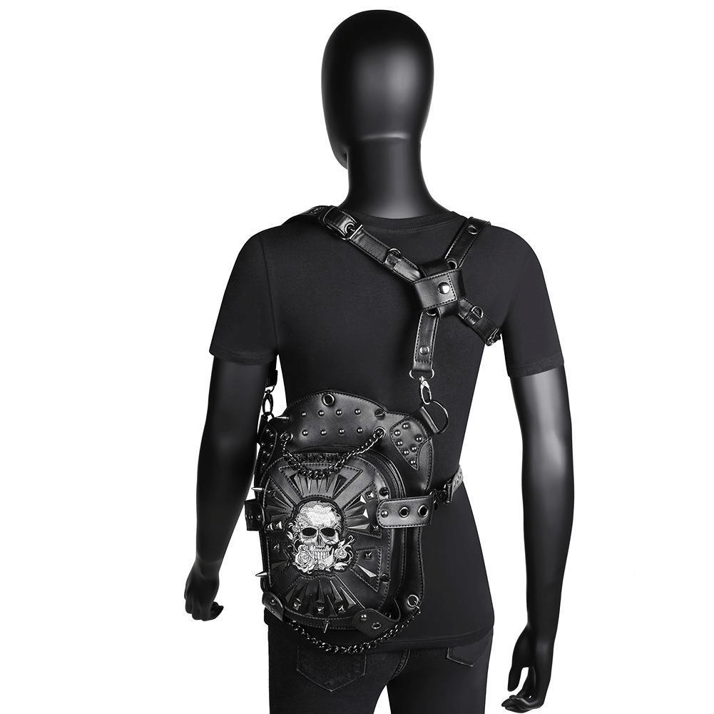 Steampunk Skeleton Pattern Shoulder Waist Bags / PU Leather Motorcycle Bag - HARD'N'HEAVY