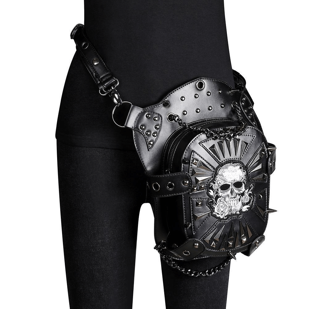 Steampunk Skeleton Pattern Shoulder Waist Bags / PU Leather Motorcycle Bag - HARD'N'HEAVY