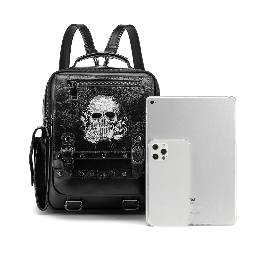 Steampunk Skull Head Rose Embroidered Backpack / Durable Large Capacity Rucksack - HARD'N'HEAVY