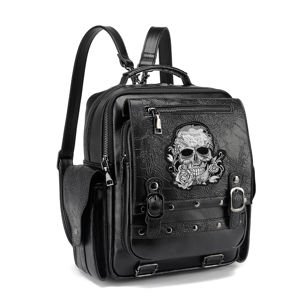 Steampunk Skull Head Rose Embroidered Backpack / Durable Large Capacity Rucksack - HARD'N'HEAVY