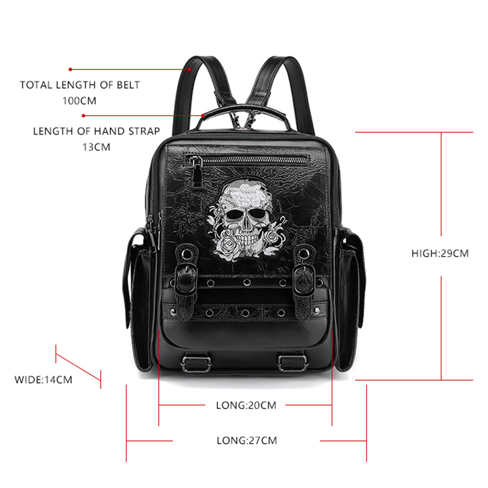 Steampunk Skull Head Rose Embroidered Backpack / Durable Large Capacity Rucksack - HARD'N'HEAVY