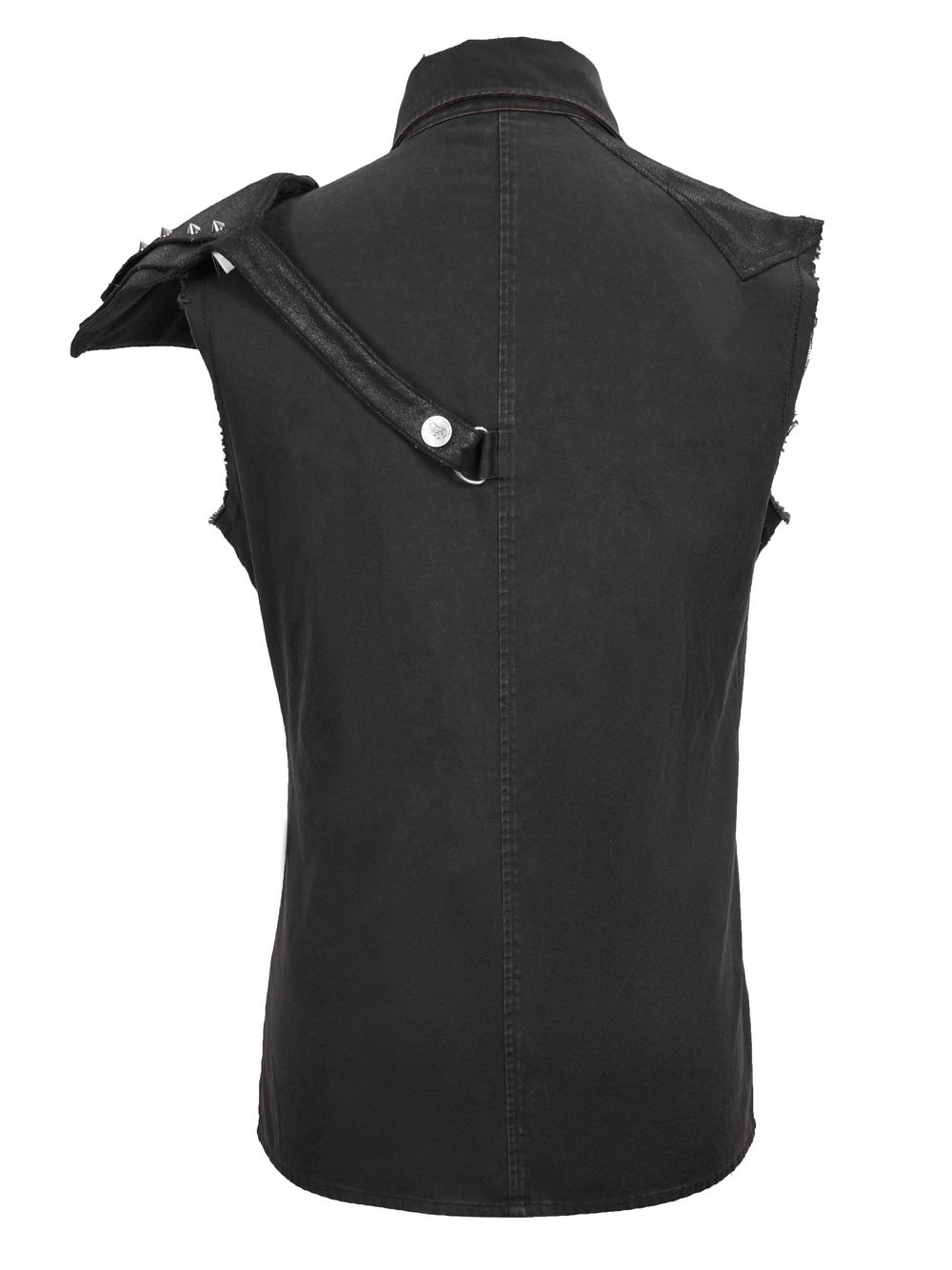 Steampunk Sleeveless Shirt with Detachable Shoulder / Vintage Turn-Down Collar Black Shirt - HARD'N'HEAVY