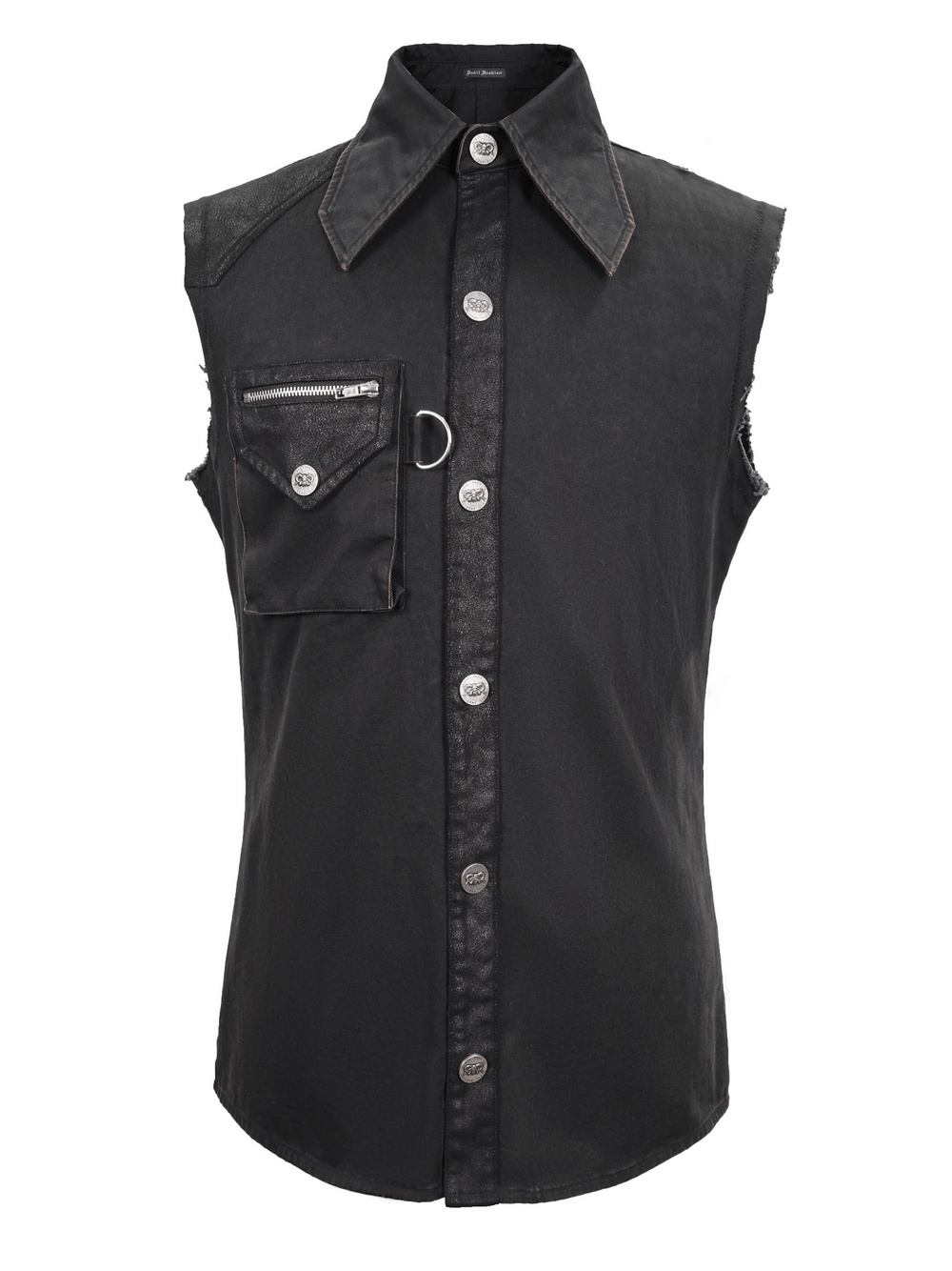 Steampunk Sleeveless Shirt with Detachable Shoulder / Vintage Turn-Down Collar Black Shirt - HARD'N'HEAVY