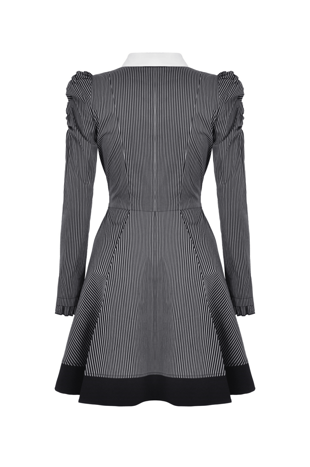 Steampunk Striped Dress with Ruffled Sleeves and Bow