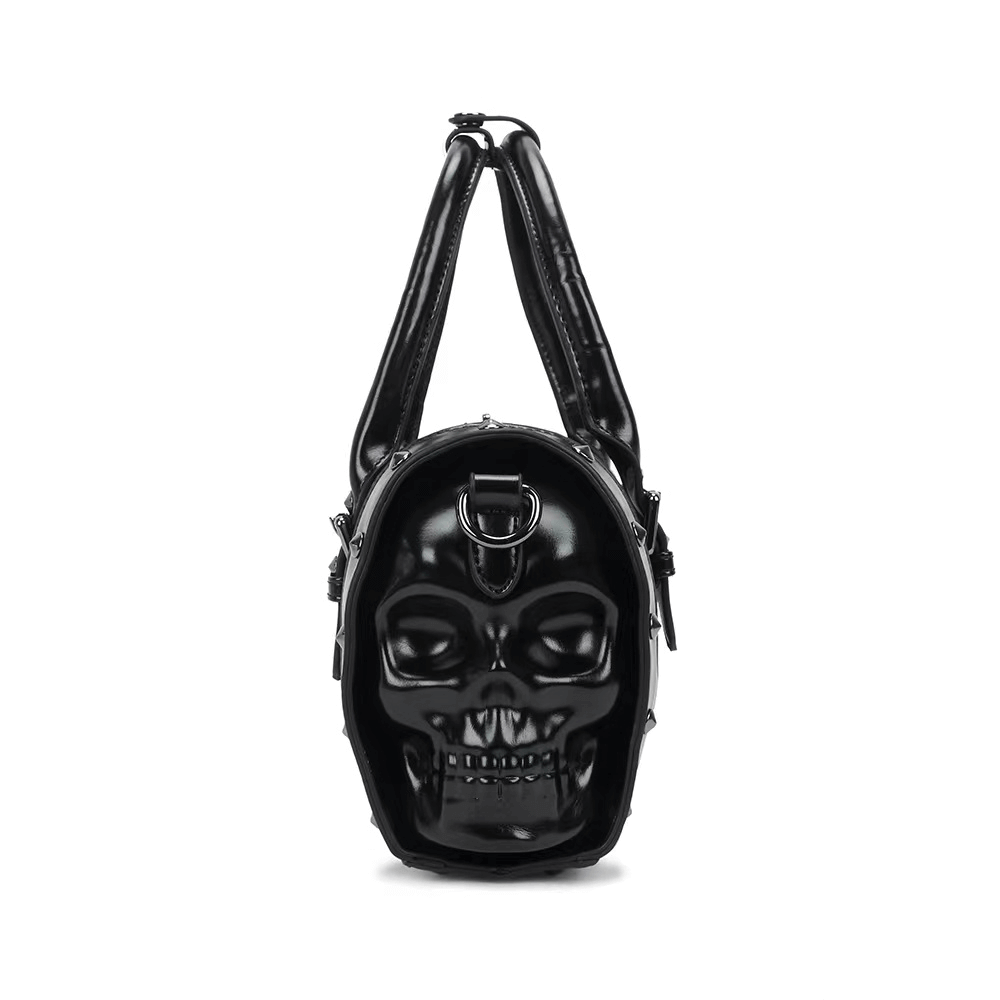 Steampunk Studded Double Skull Satchel Handbag / Gothic Black Bag With Strap - HARD'N'HEAVY