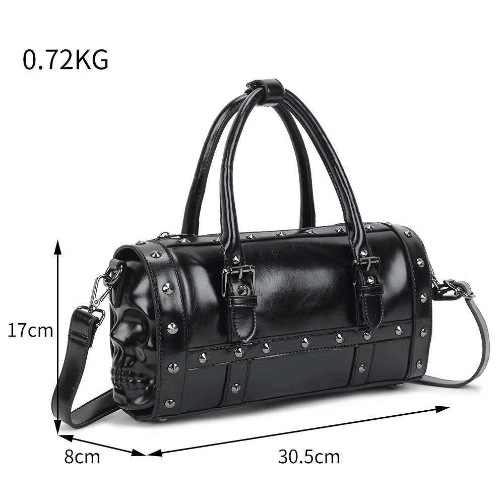 Steampunk Studded Double Skull Satchel Handbag / Gothic Black Bag With Strap - HARD'N'HEAVY