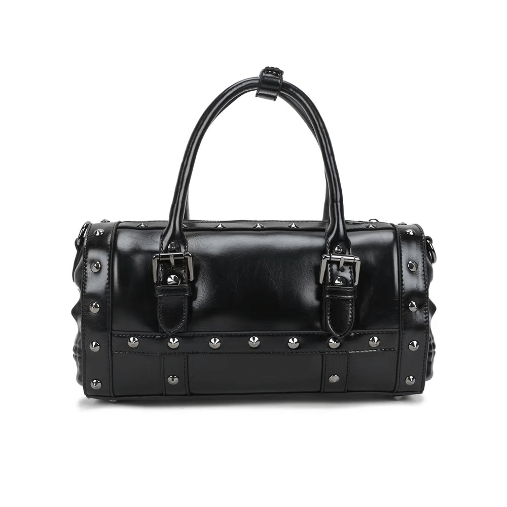 Steampunk Studded Double Skull Satchel Handbag / Gothic Black Bag With Strap - HARD'N'HEAVY