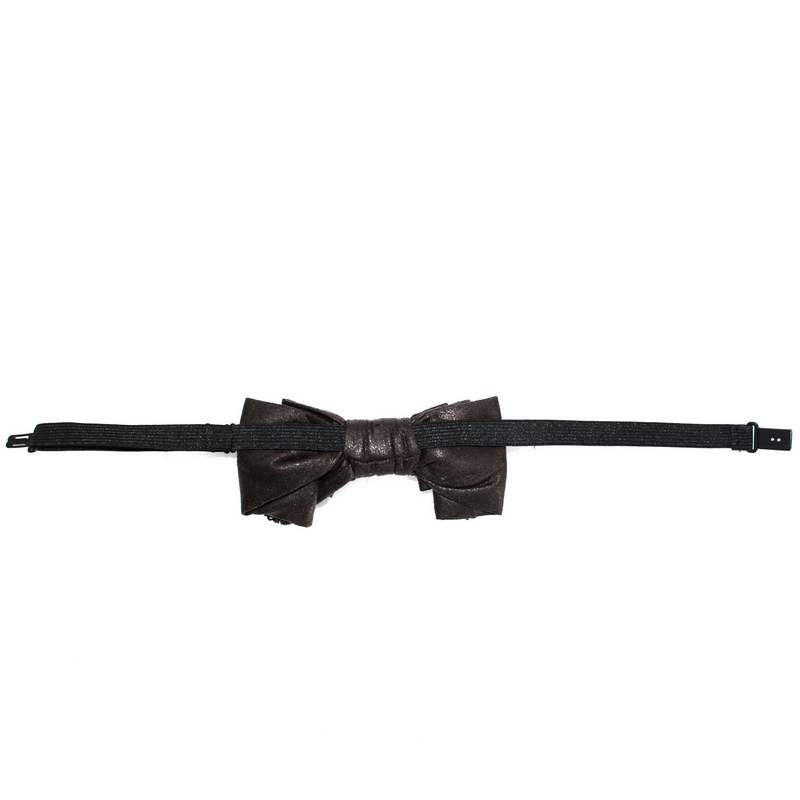 Steampunk style women's bow tie with chain, elegant black retro accessory for stylish shirts and blouses.