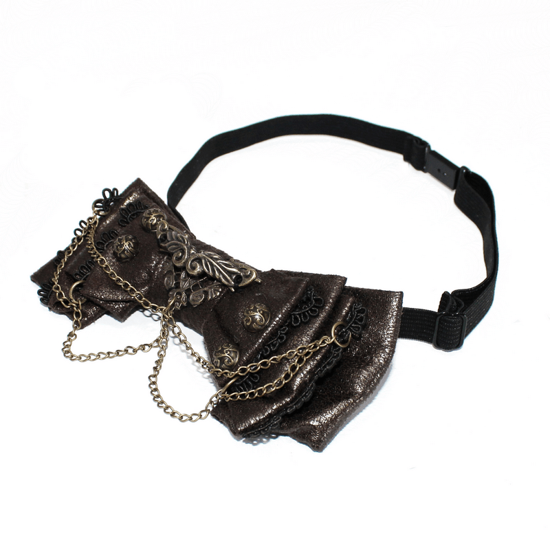 Steampunk women's bow tie with chain, stylish accessory for vintage outfits, perfect for shirts and blouses.