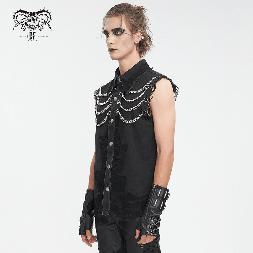 Steampunk Style Sleeveless Black Chain Vest for Men