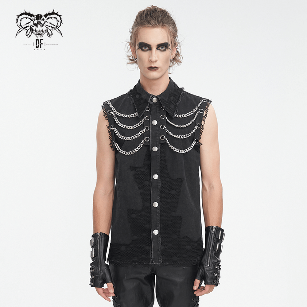 Steampunk Style Sleeveless Black Chain Vest for Men