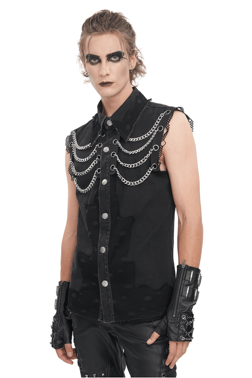 Ärmellose schwarze Kettenweste im Steampunk-Stil für Herren