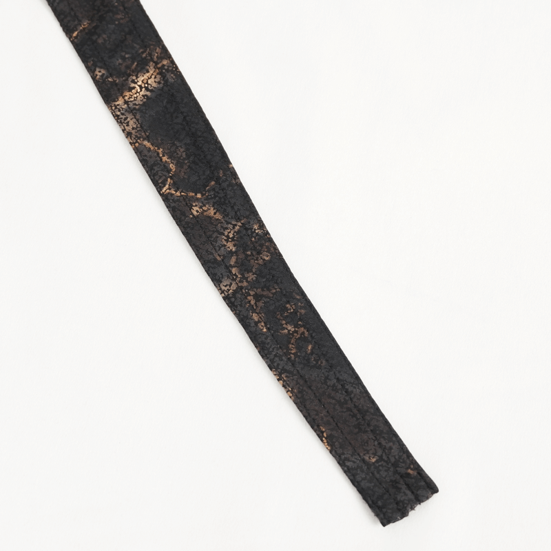 Close-up of a steampunk stylish black bandana with intricate gear-inspired design.