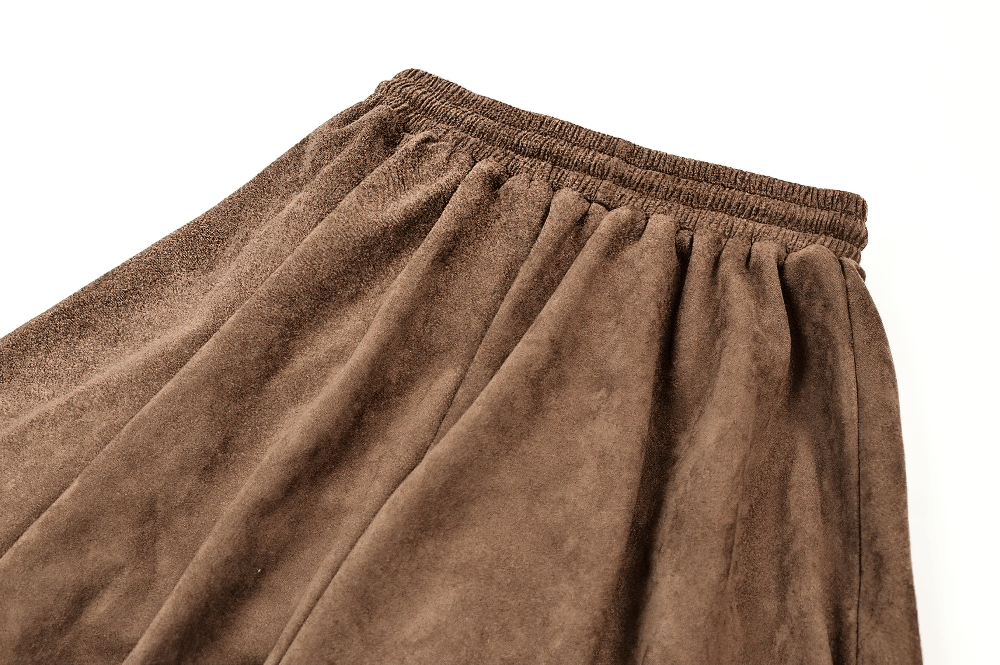 Steampunk Victorian Brown Lace Trim High Low Skirt, brown gathered waist with flowing asymmetrical hem