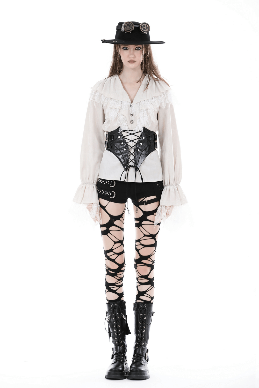 Steampunk Women's Lace Blouse with Ruffle Sleeves