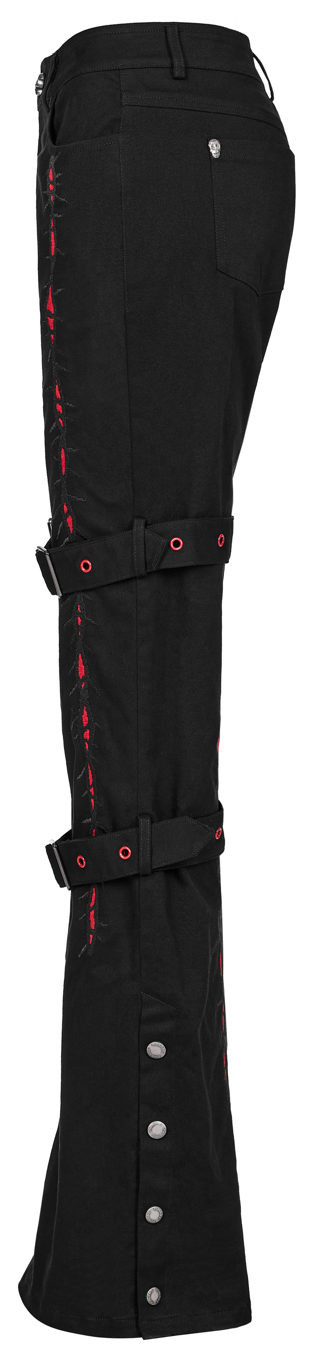 Strap-Detailed Embroidered Gothic Flare Pants - HARD'N'HEAVY