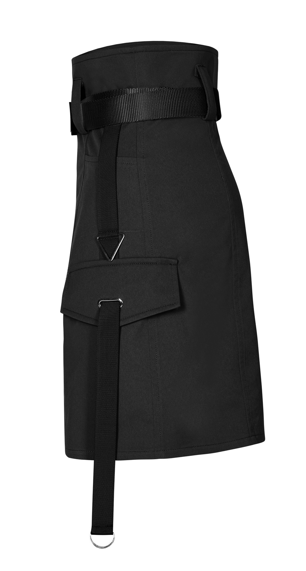 Asymmetrical high waist tactical skirt featuring zippered design and punk-inspired pockets for urban street style.