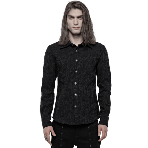 Stretch Jacquard Gothic Shirt with Unique Button Detail