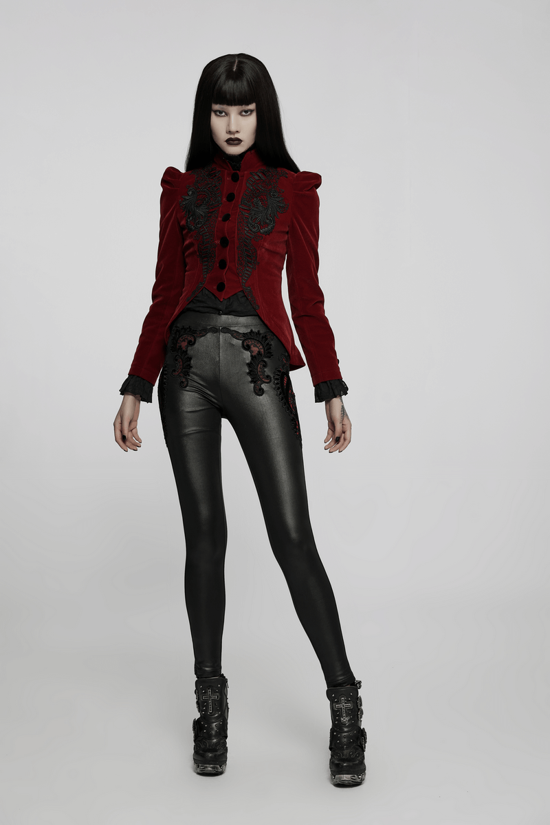 Stretch Velvet Detail Skinny Gothic Pants for Women - HARD'N'HEAVY