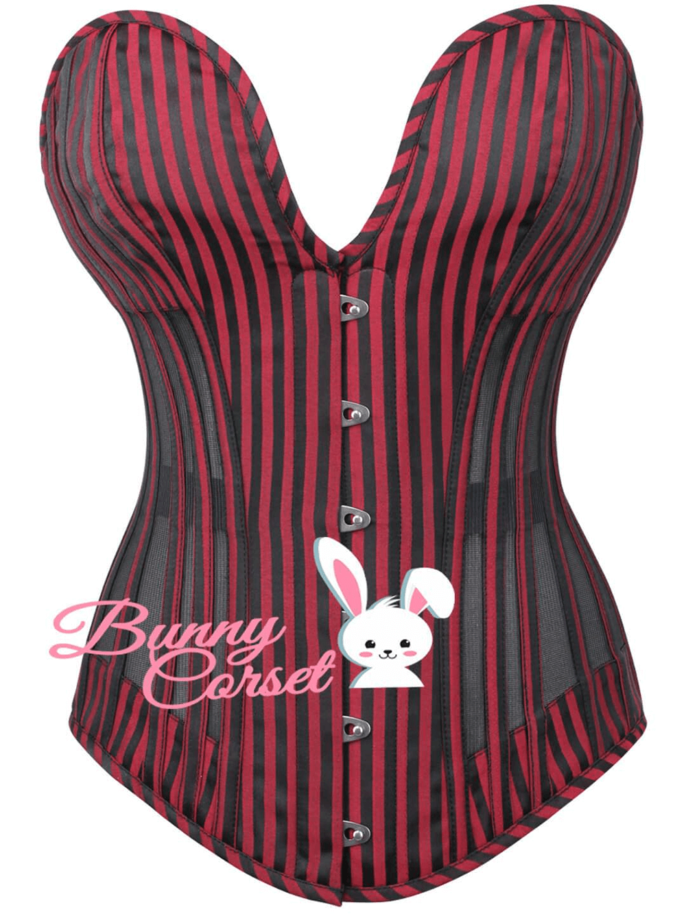 Bold striped overbust corset with a sweetheart neckline and metal busk closure for a stunning silhouette.