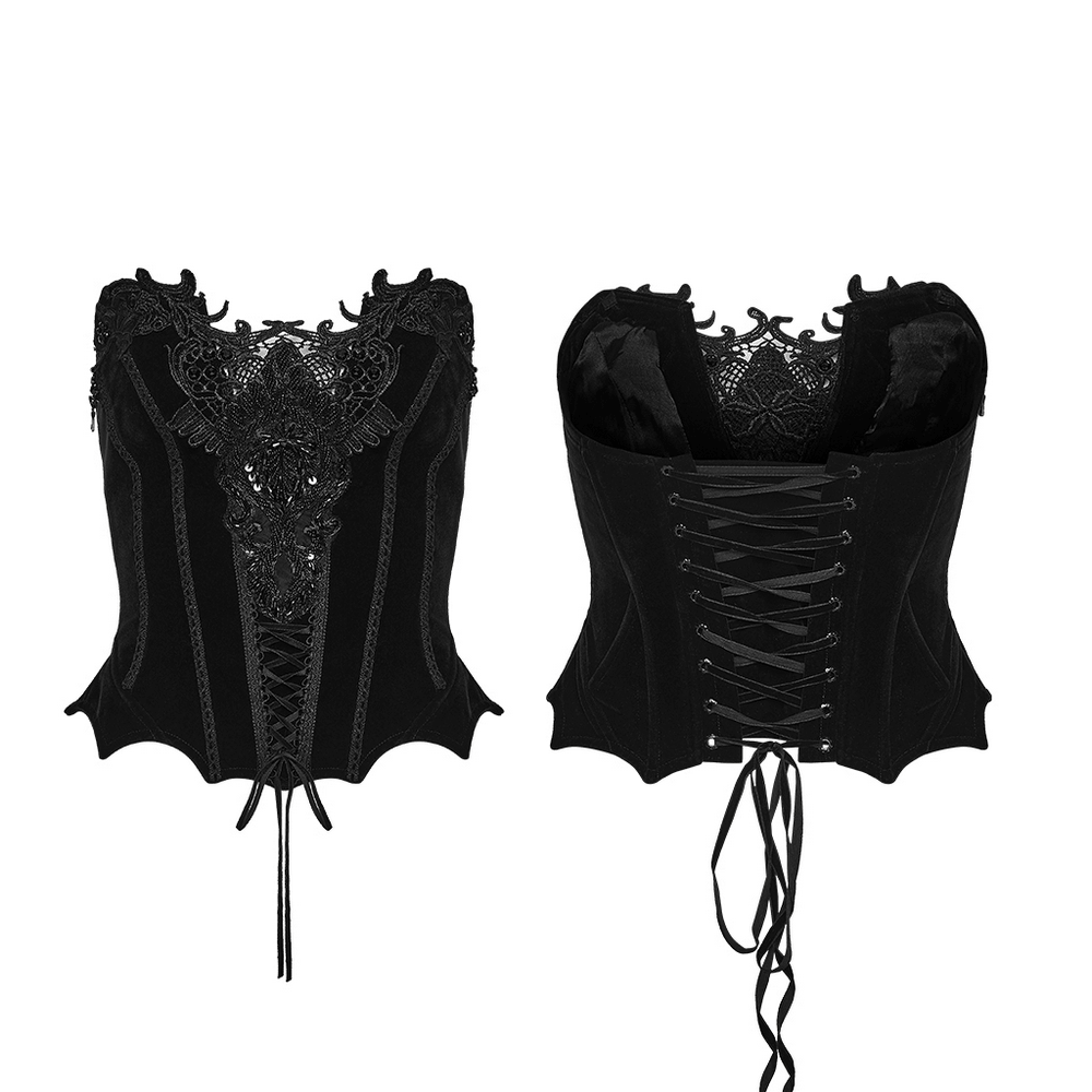Auffälliges Gothic-Corsett mit Veloursleder- und Spitzeneinsätzen