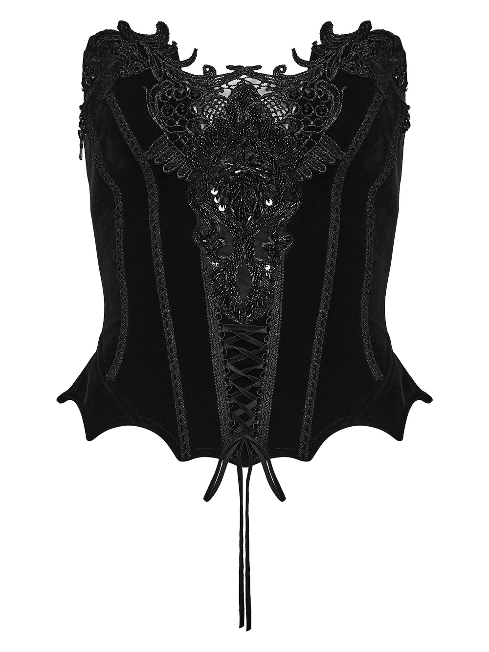 Auffälliges Gothic-Corsett mit Veloursleder- und Spitzeneinsätzen