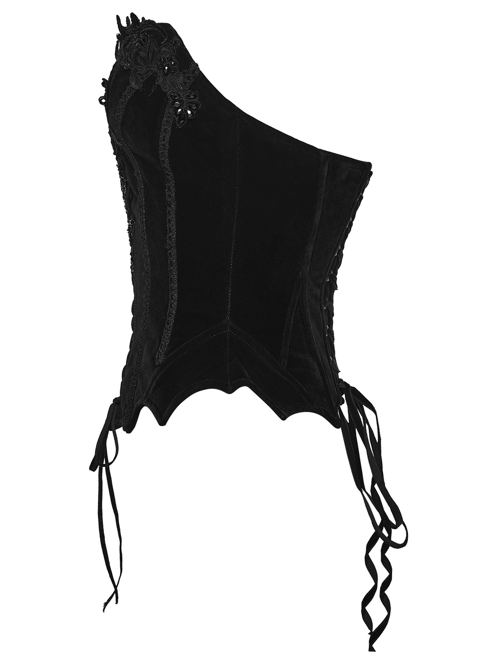 Auffälliges Gothic-Corsett mit Veloursleder- und Spitzeneinsätzen