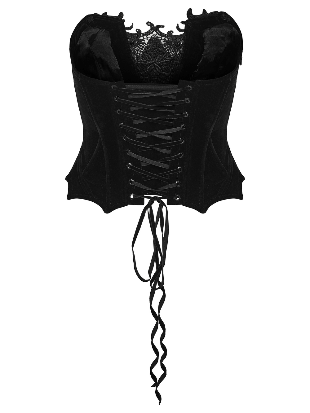Auffälliges Gothic-Corsett mit Veloursleder- und Spitzeneinsätzen