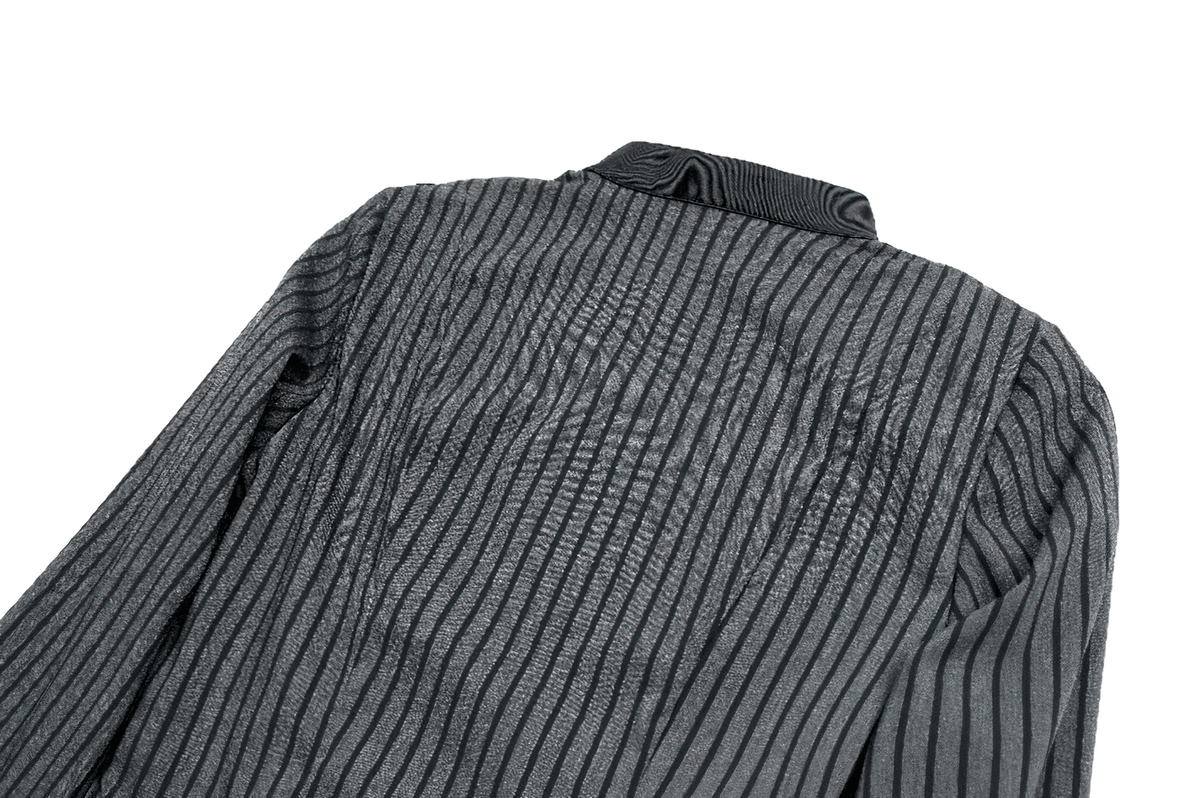 Striking Lace Bib Pinstripe Long Sleeved Flared Mini Dress, women’s black ribbed mini dress with high neck and long sleeves