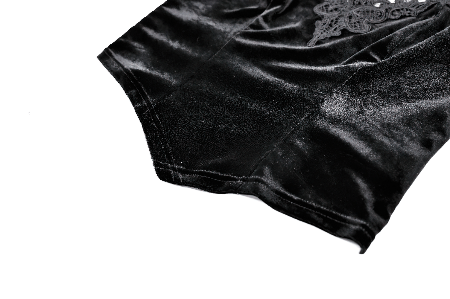 Striking Lace Flare Sleeved Velvet Top for Women, black gothic velvet blouse with lace detail and flared sleeve