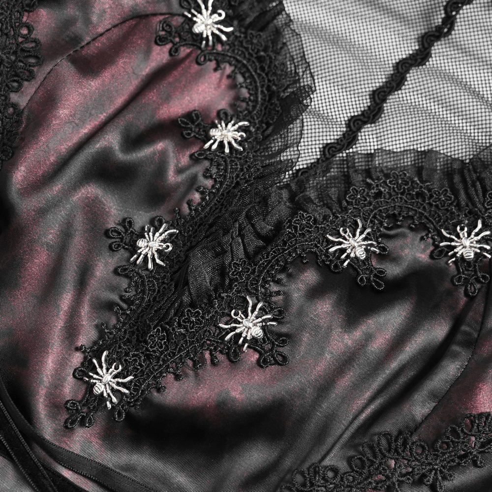 Striking Women's Halter Mini Dress with Corset Lacing Detail featuring dark marbled finish and lace trim.